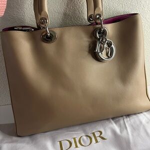 Dior Beige Leather Tote with Silver Accents